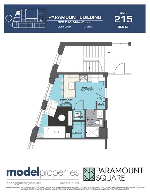 Floor plan for studio, 1 bath, 328 sqft